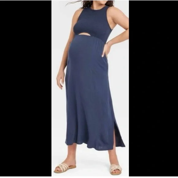 Isabel Maternity Smocked Cut Out Maxi Dress